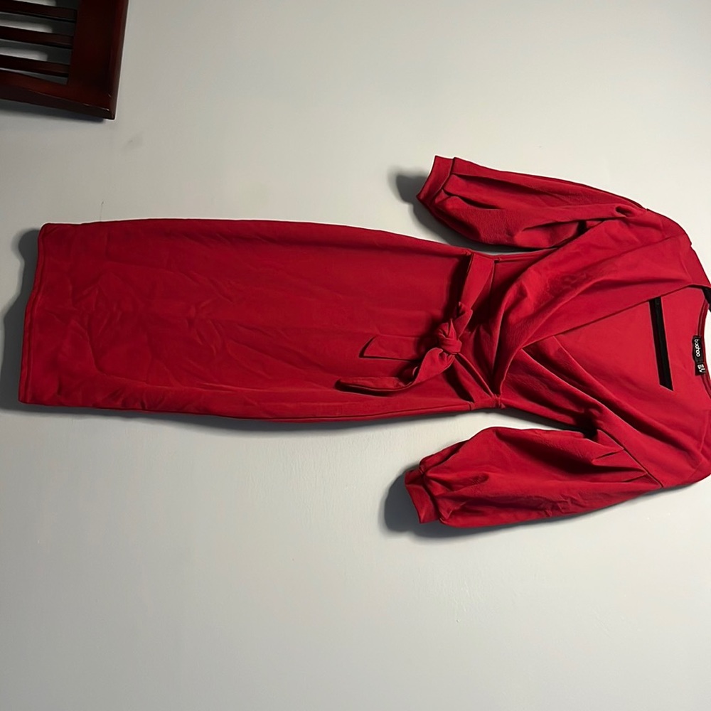 Red fitted long sleeve dress